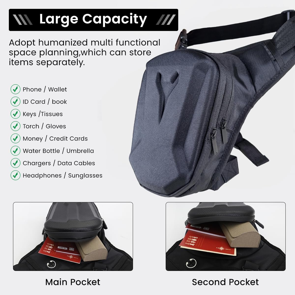 UniGear Hard Shell Unisex Waist Bag, Thigh Bag, Multipurpose Utility Waist Pouch, Cross Body, Strap to Leg Or Hip for Motorcycling, Outdoor, Hiking, for Adventure & Travel