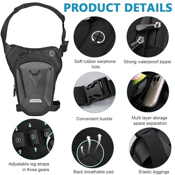 GUSTAVE® Waist Bag for Men, Thigh Bag for Bikers, Waterproof Large Capacity EVA Tactical Outdoor Sports Leg Bag - Image 2