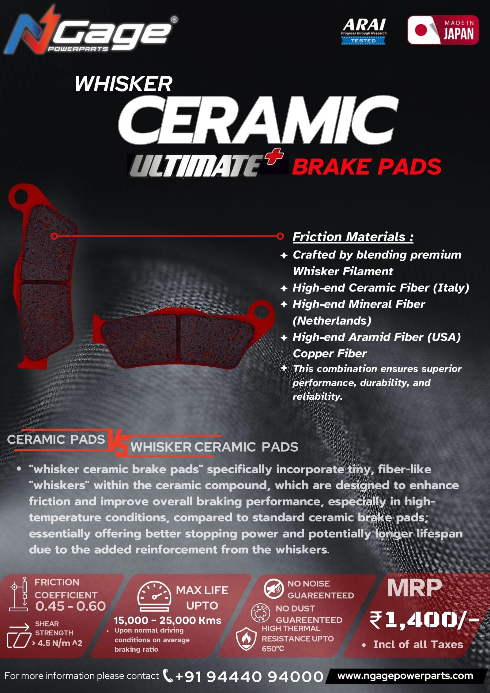 Ngage Ceramic Brake Pad (Front) For Triumph speed/Scrambler 400X – HB 184 - Image 2