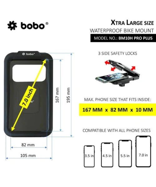 BOBO BM10H PRO PLUS Fully Waterproof Bike Cycle Phone Holder with PRO PLUS Vibration Damper Motorcycle Mobile Mount - Black - Image 3